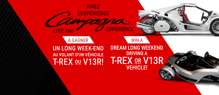 Concours 2016 de Campagna Motors. Gagner la location d'un week-end du T-REX ou du V13R